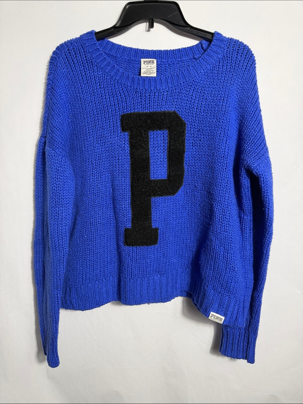 PINK Victoria's Secret Royal Blue Varsity Knit Collegiate Crop Sweater M